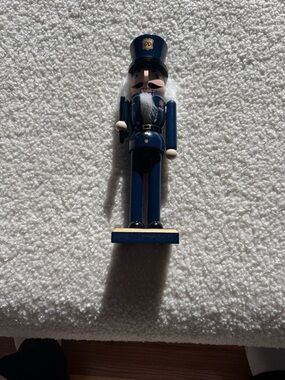 Blue Wooden Nutcracker Figurine with White Beard